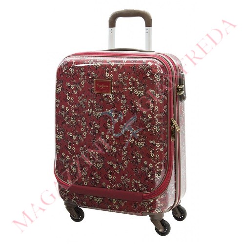 TROLLEY "PEPE JEANS" FIORI, IN ABS, cm. 40x55x20 CON CHIUSURA TSA, 4 RUOTE E DOPPIO SCOMPARTO ESTERNO